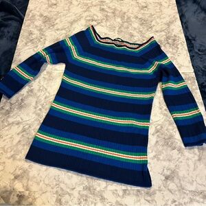 Women’s Hannah Blue Green Striped Quarter Sleeve Shirt Size Large